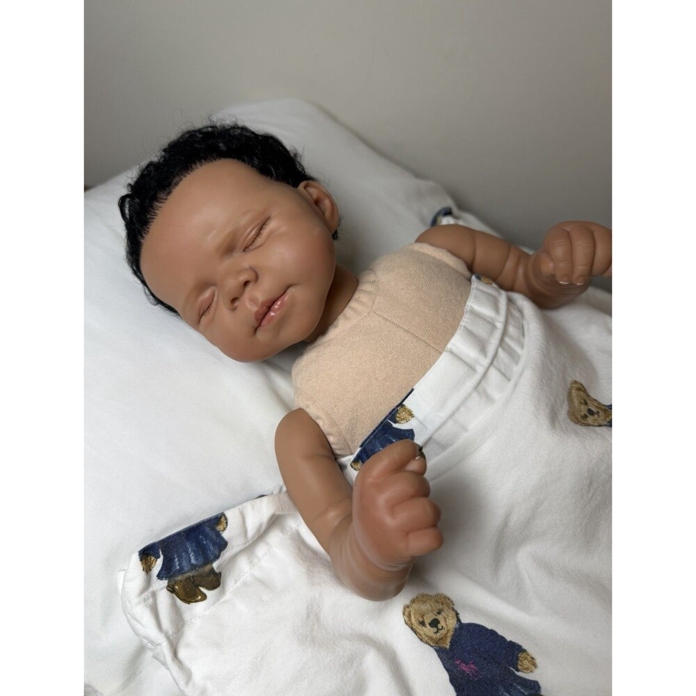 Authentic Joanna Kazmierczak 17” Reborn Sleeping Baby Doll Rooted Black Mohair